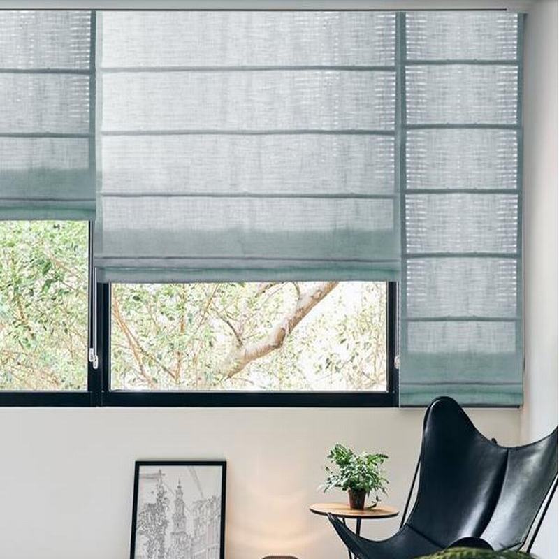 Polyester Linen Roman Shade In Blue