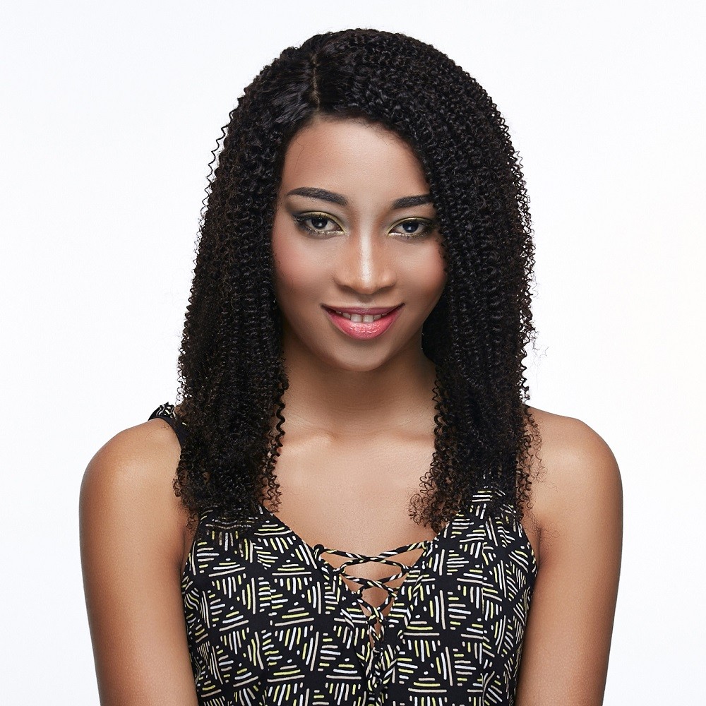 18 Inch #2 Indian Remy Hair Kinky Curly Front Lace Wigs PWFU16