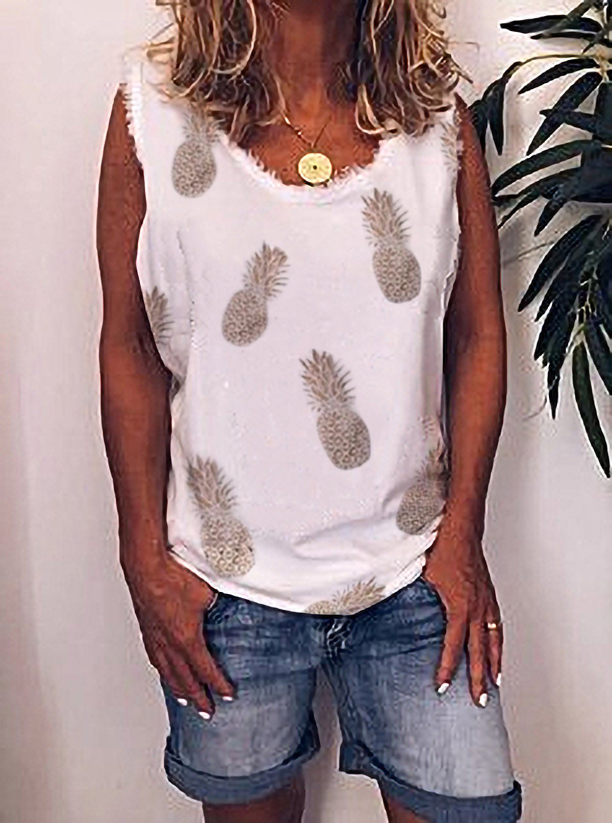 White Summer Casual V-neck Cotton Top