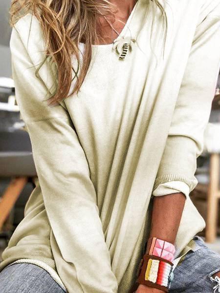 Casual Cotton Crew Neck Long Sleeve Shirts & Tops