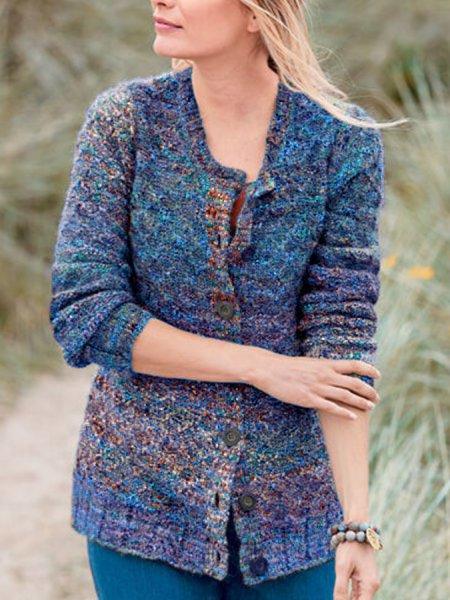 Casual Color-Block Shift Long Sleeve Cardigan