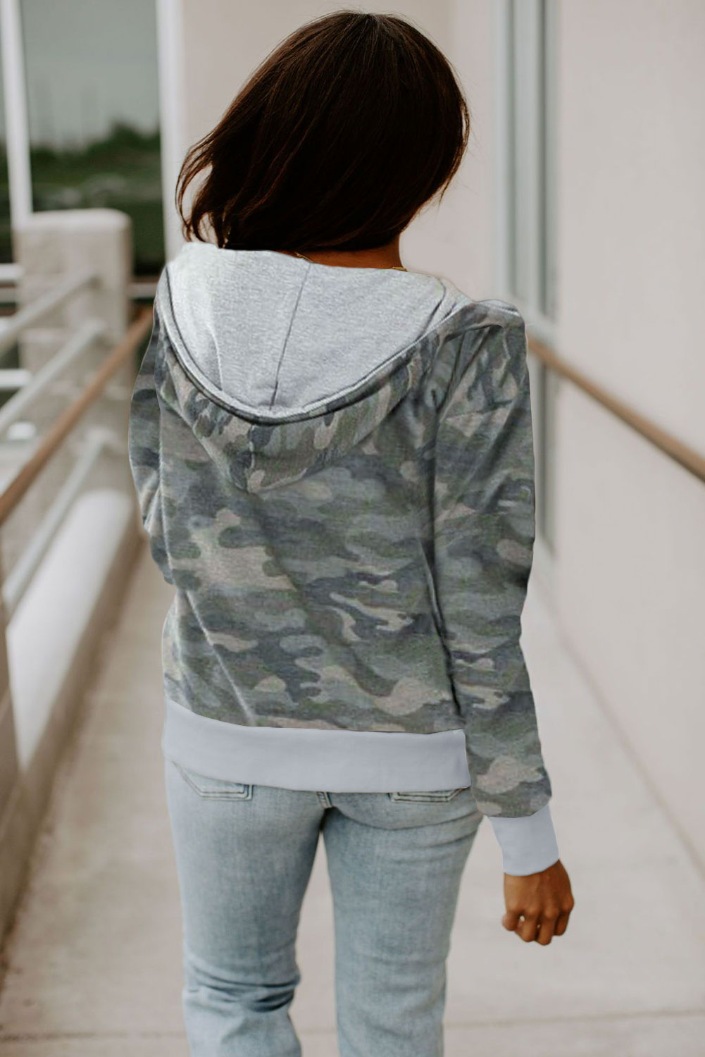 经典迷彩印花舒适休闲拉链连帽衫