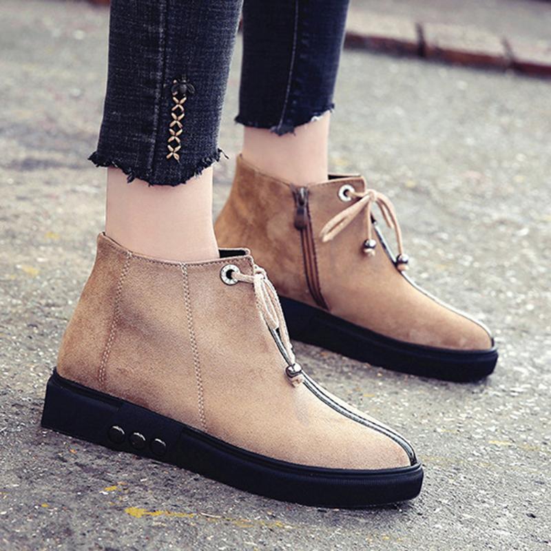 Women Flocking Booties Casual Comfort Zipper Shoes