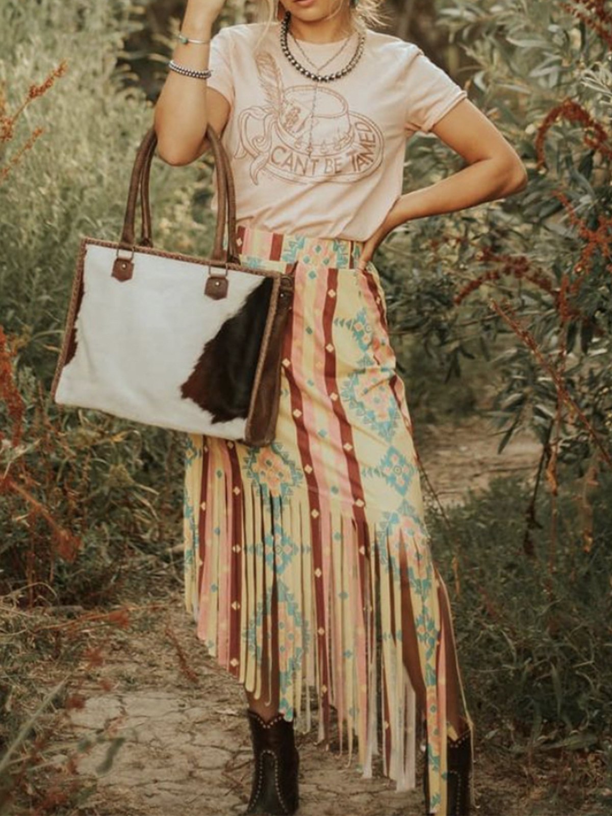 A-Line Holiday fringed irregular skirt