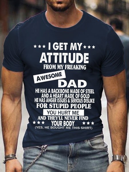 I Get A Awesome Dad Print Short Sleeve Shirts & Tops