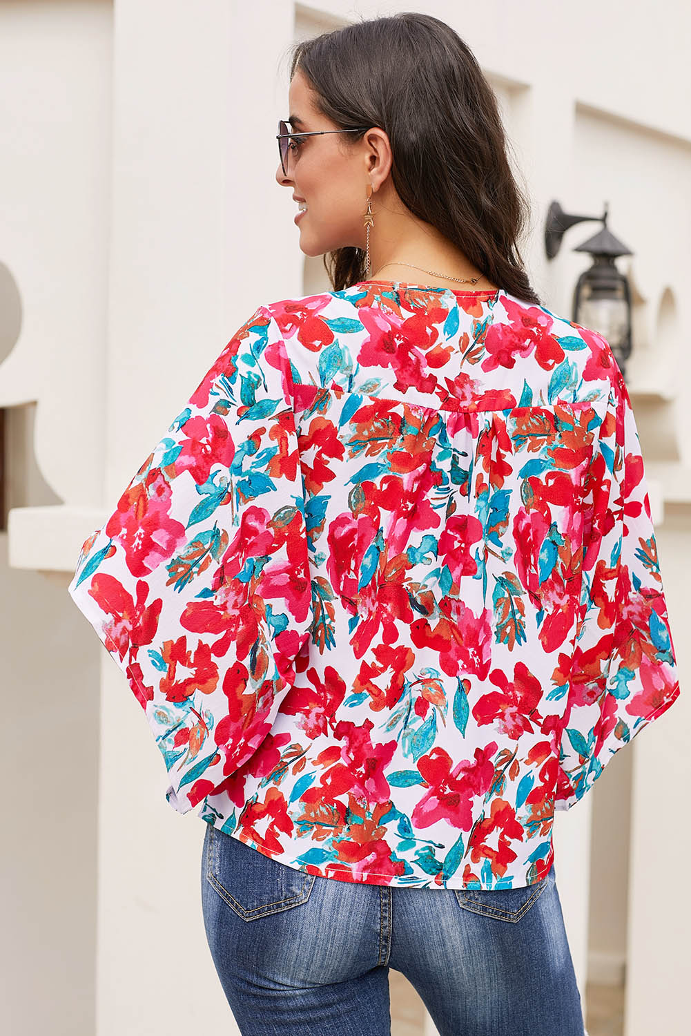 Rose V Neck Floral Kimono Top