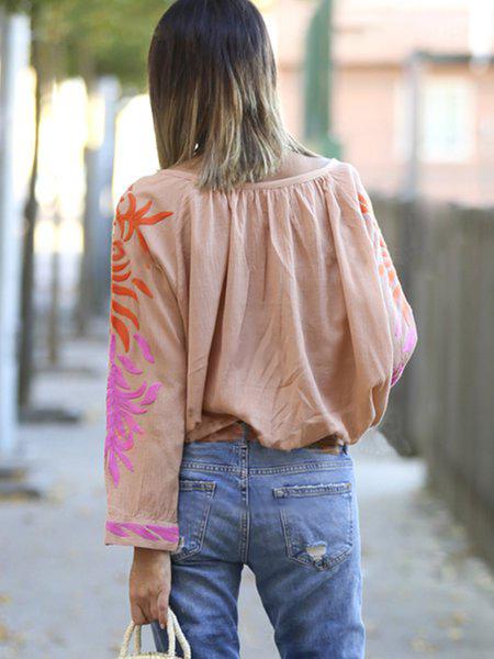 Orange Floral V Neck Boho Blouse