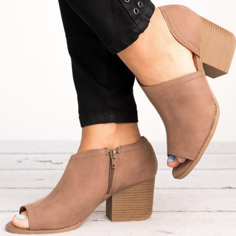 Large Size Peep Toe PU Zipper Pumps