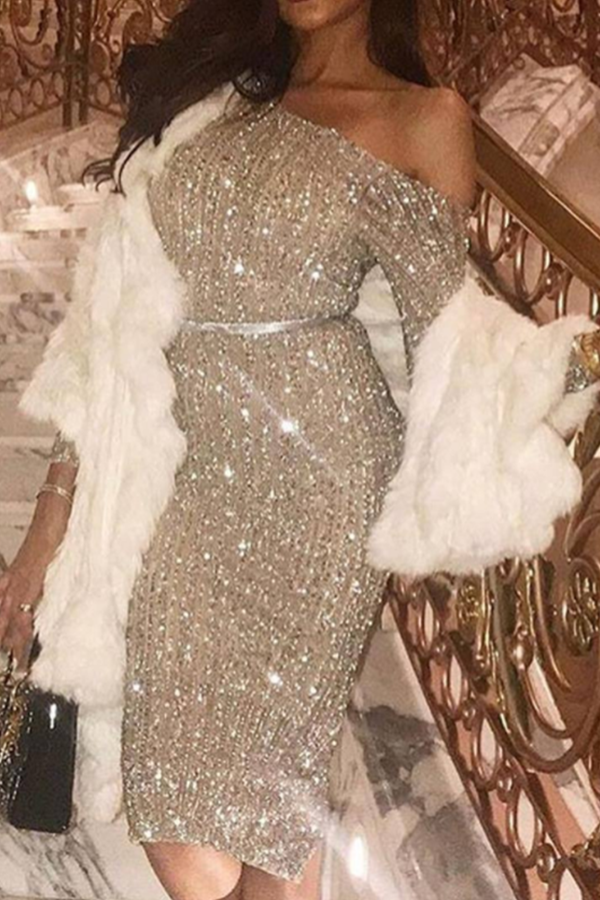 Sexy Off-Shoulder Pure Colour Sequins Evening Dress