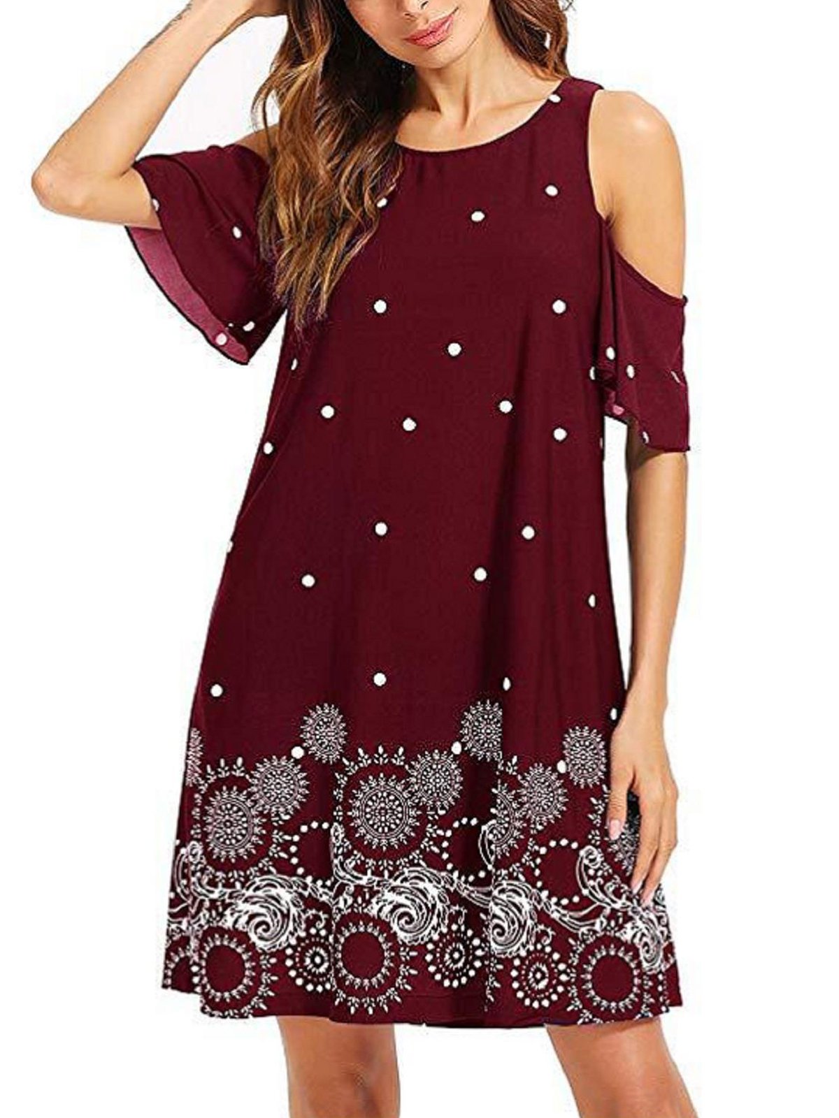 Short Sleeve Floral Cotton Crew Neck Casual Dresses
