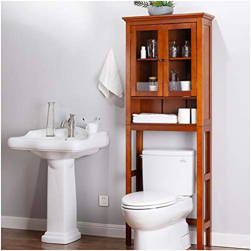 Multifunctional Cabinet with Glass Double Doors and Adjustable Shelf / 68.25 Inch