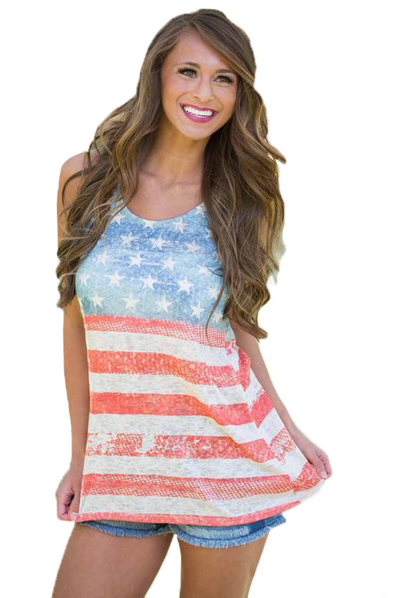 Light Blue American Flag Vintage Tank