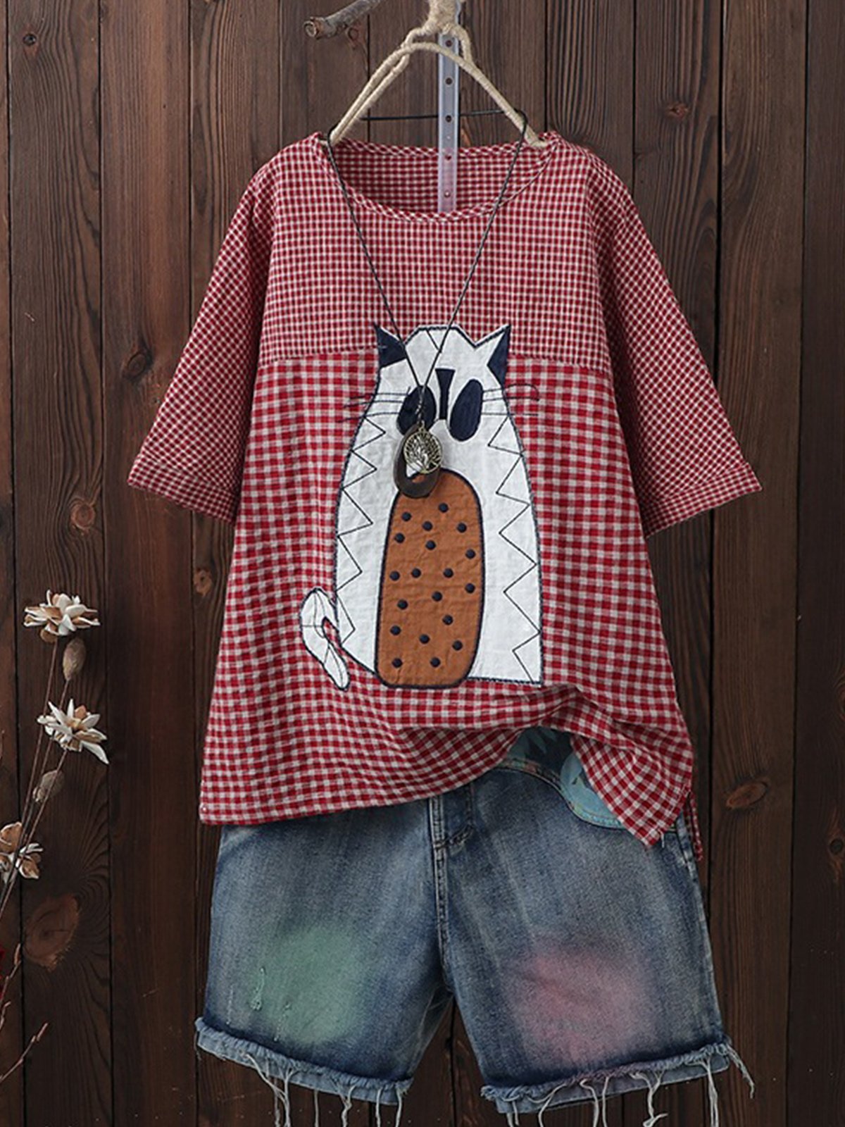 Cotton-Blend Printed Short Sleeve Shirts & Tops