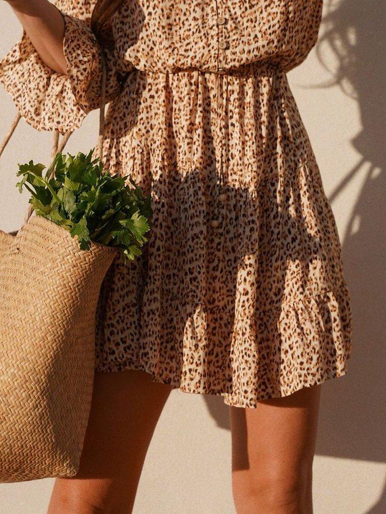 Long Sleeve V Neck Vintage Floral Dresses