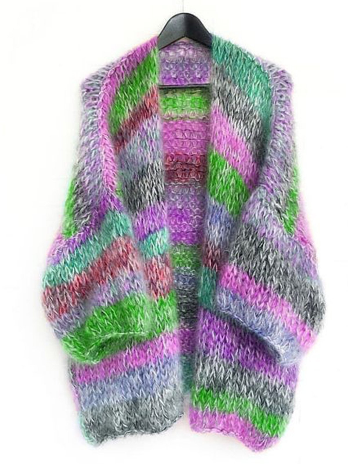 Multicolor Plus Size Long Sleeve Going out Striped Knitted Cardigans