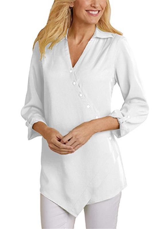 Chiffon Asymmetric Button Solid Shirt Collar Casual Blouse & Shirts