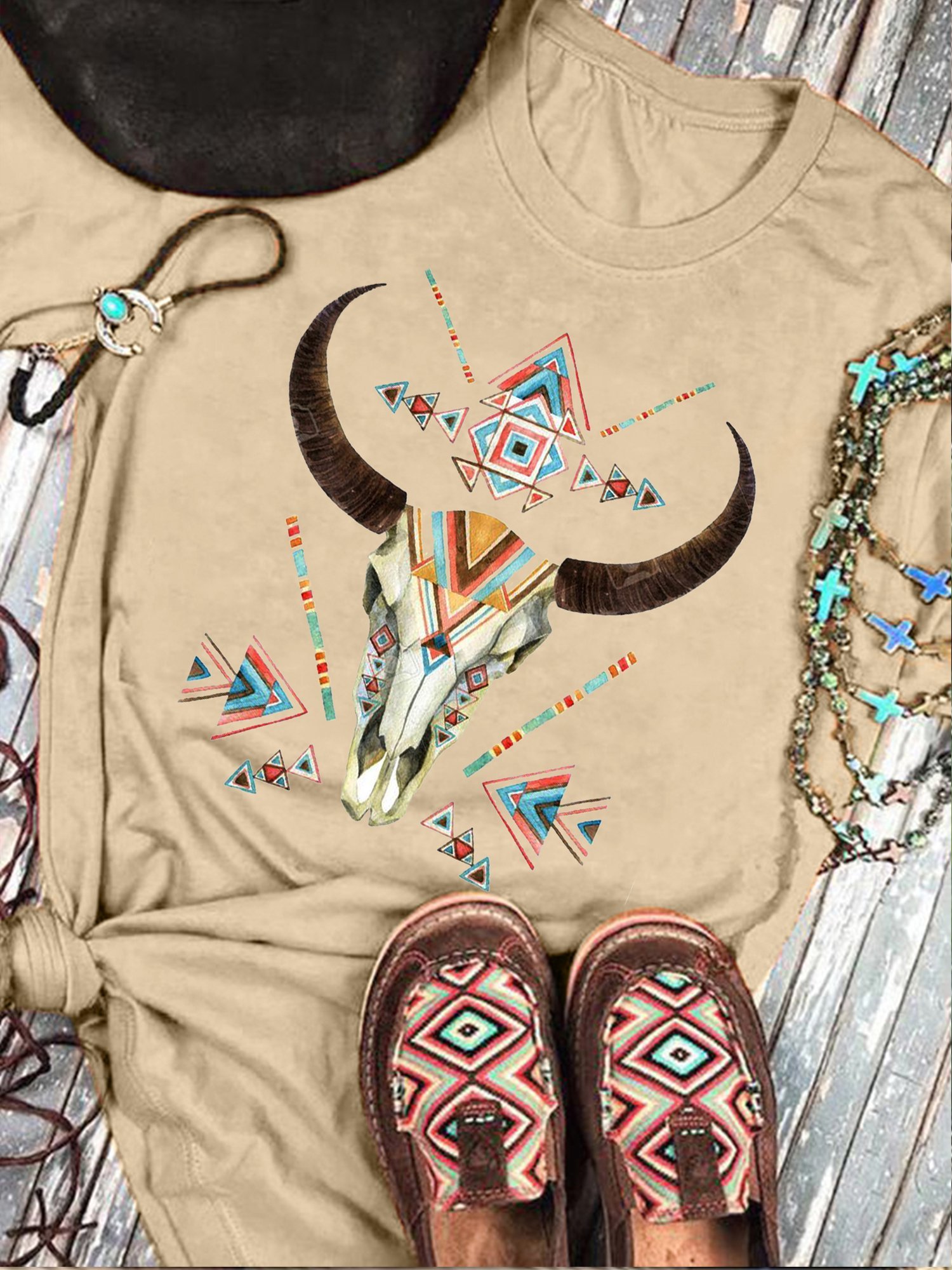 Apricot Shift Animal Paneled Short Sleeve Shirts & Tops