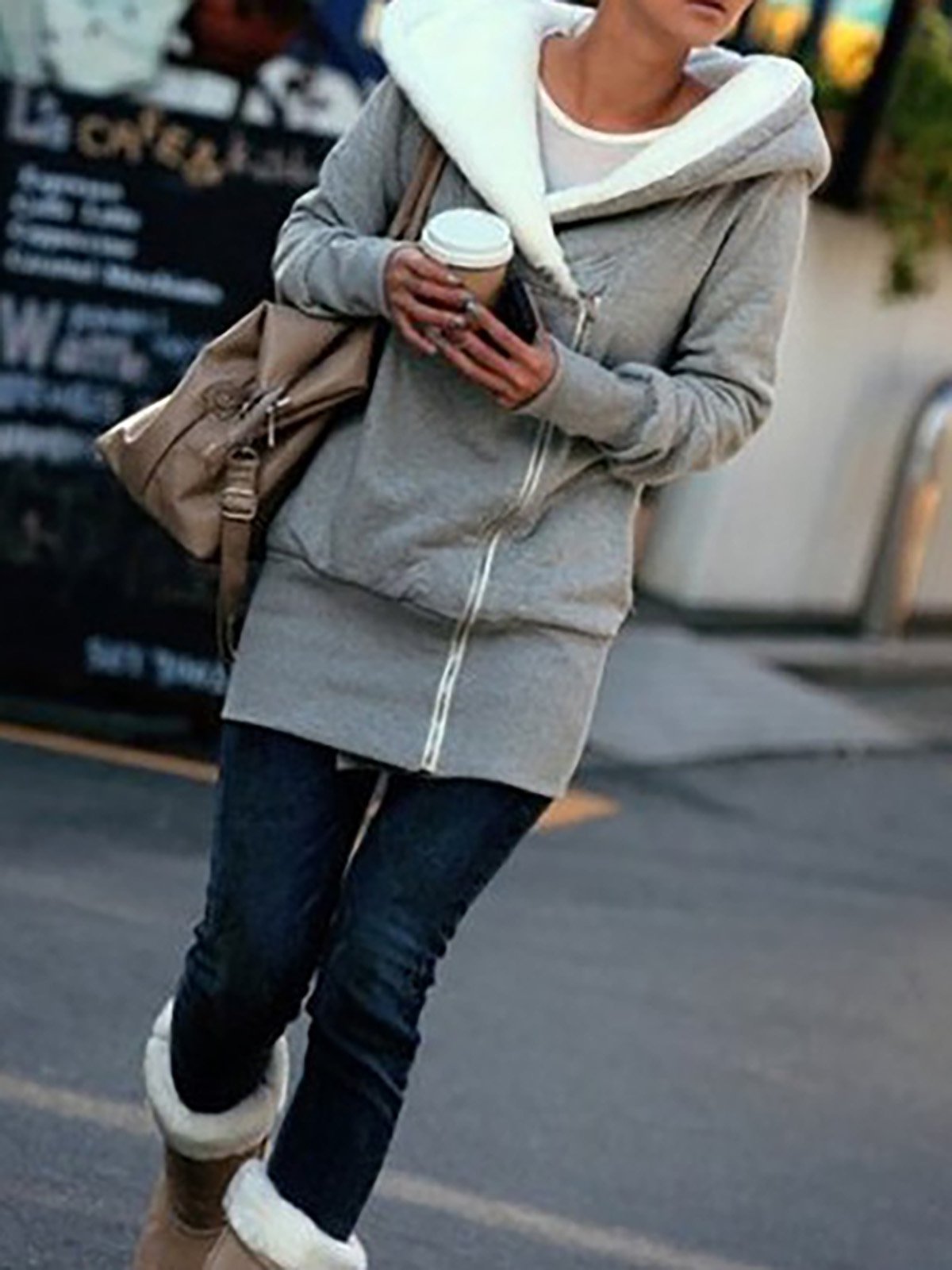 Women Pockets Casual Solid Hoodie Coats Jacket