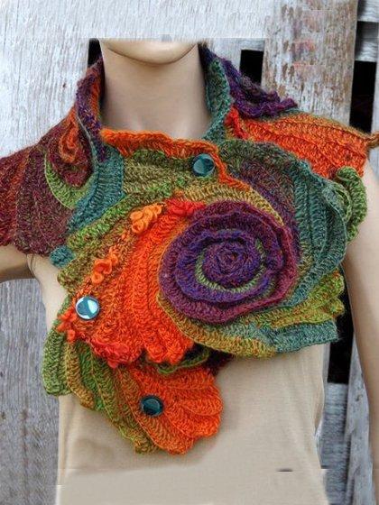 Red Cotton-Blend Vintage Scarves