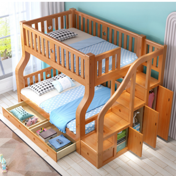 Dylan Kids Bunk Bed with Rails and Ladder, Wood, Twin