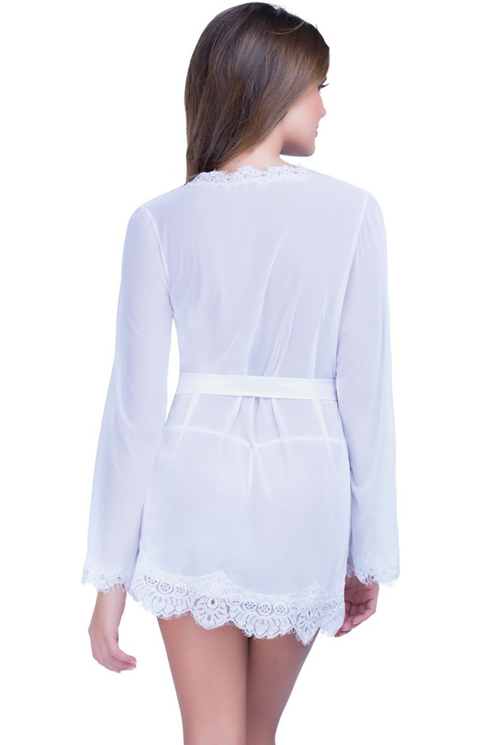 White Lace Trim Robe with Thong