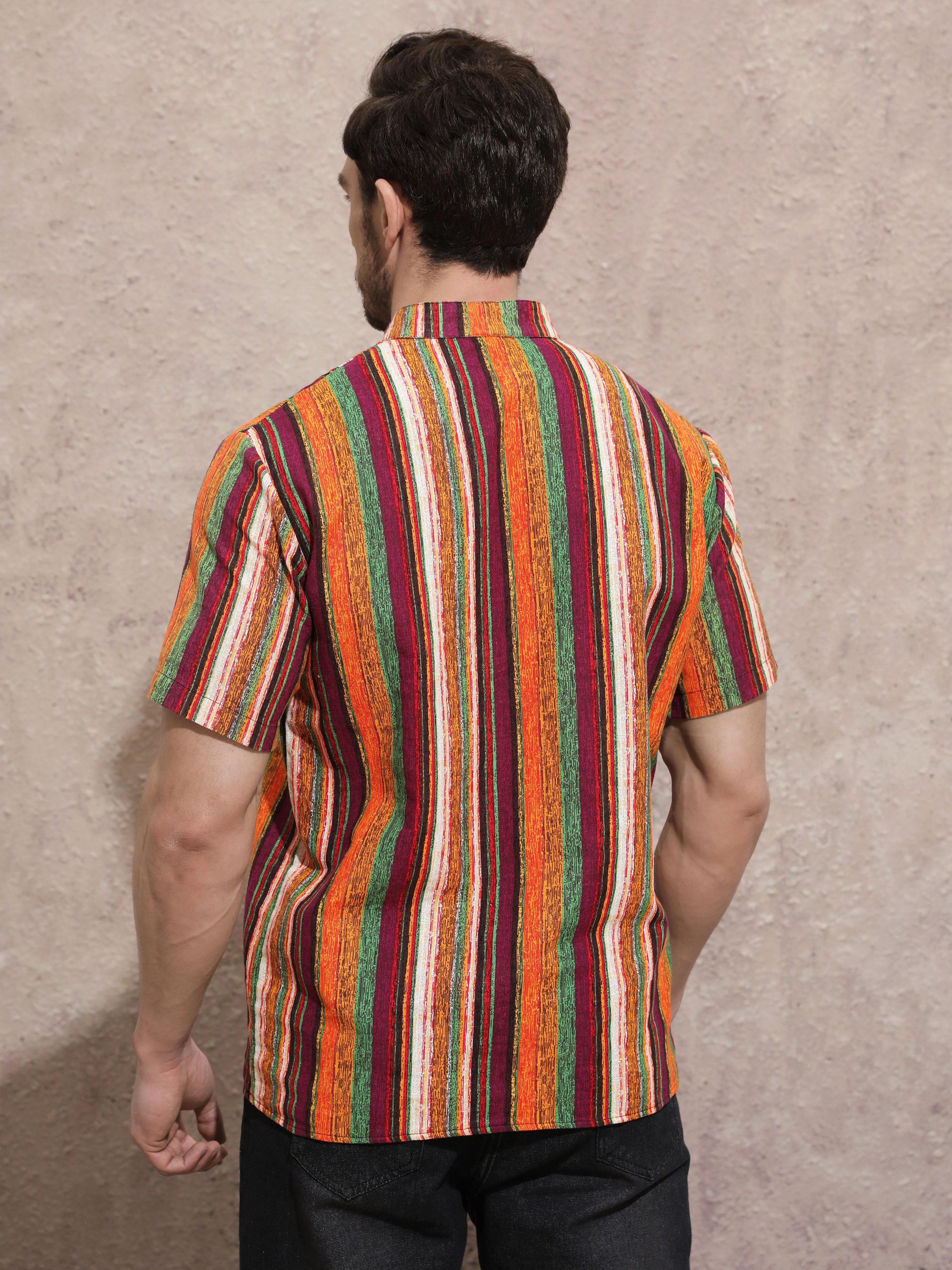 Men's Colorful Striped Button Up Shirt