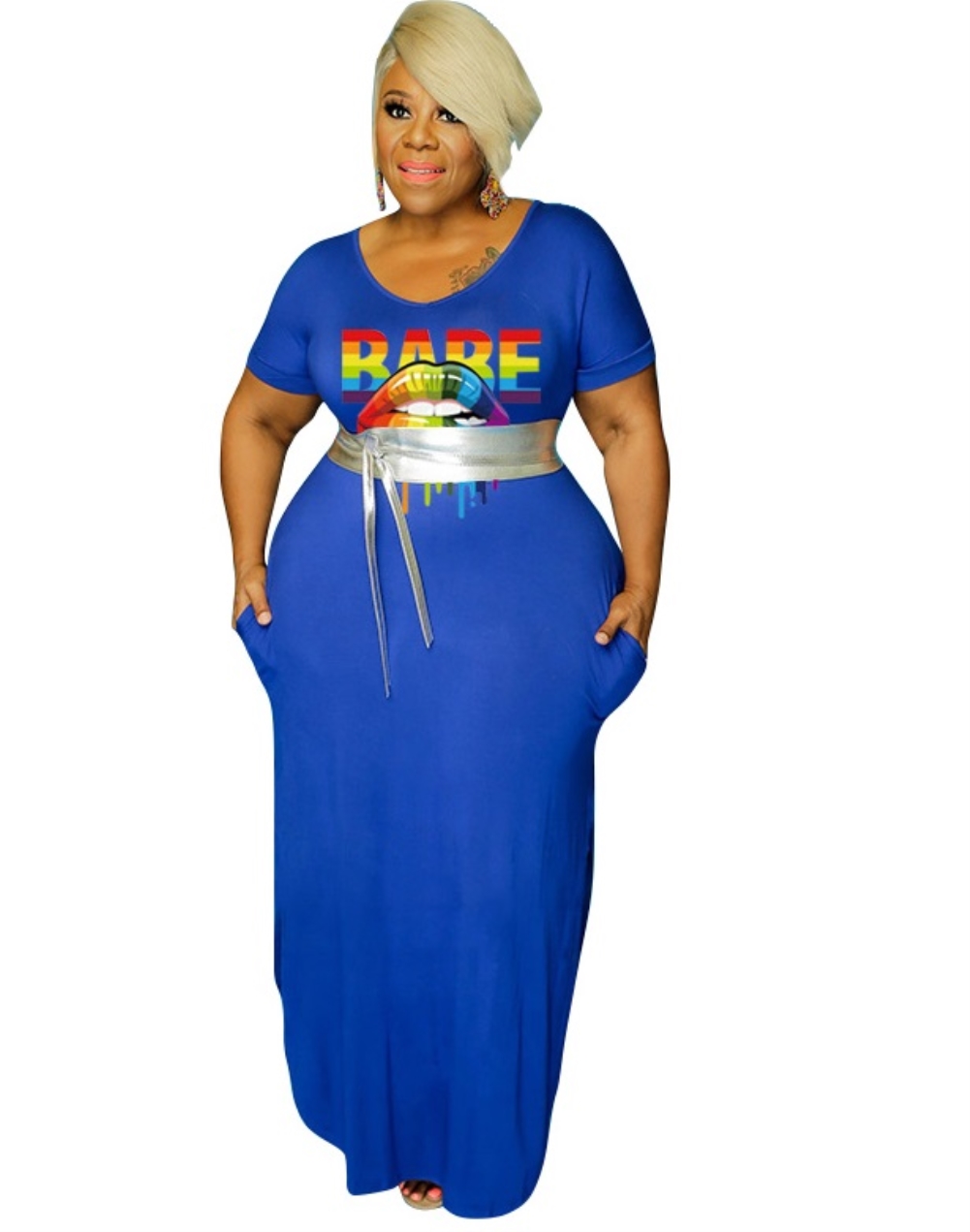 Plus Size Summer Print Pocket Long Dress