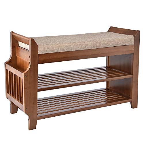 Bamboo Shoe Rack Bench with Removable Cushion Hidden Drawer and Umbrella Stand