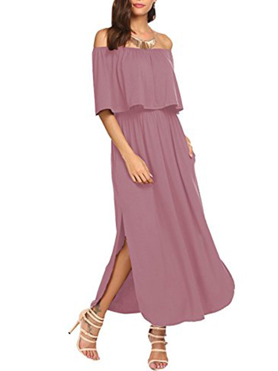 Off Shoulder  Plain Maxi Dress