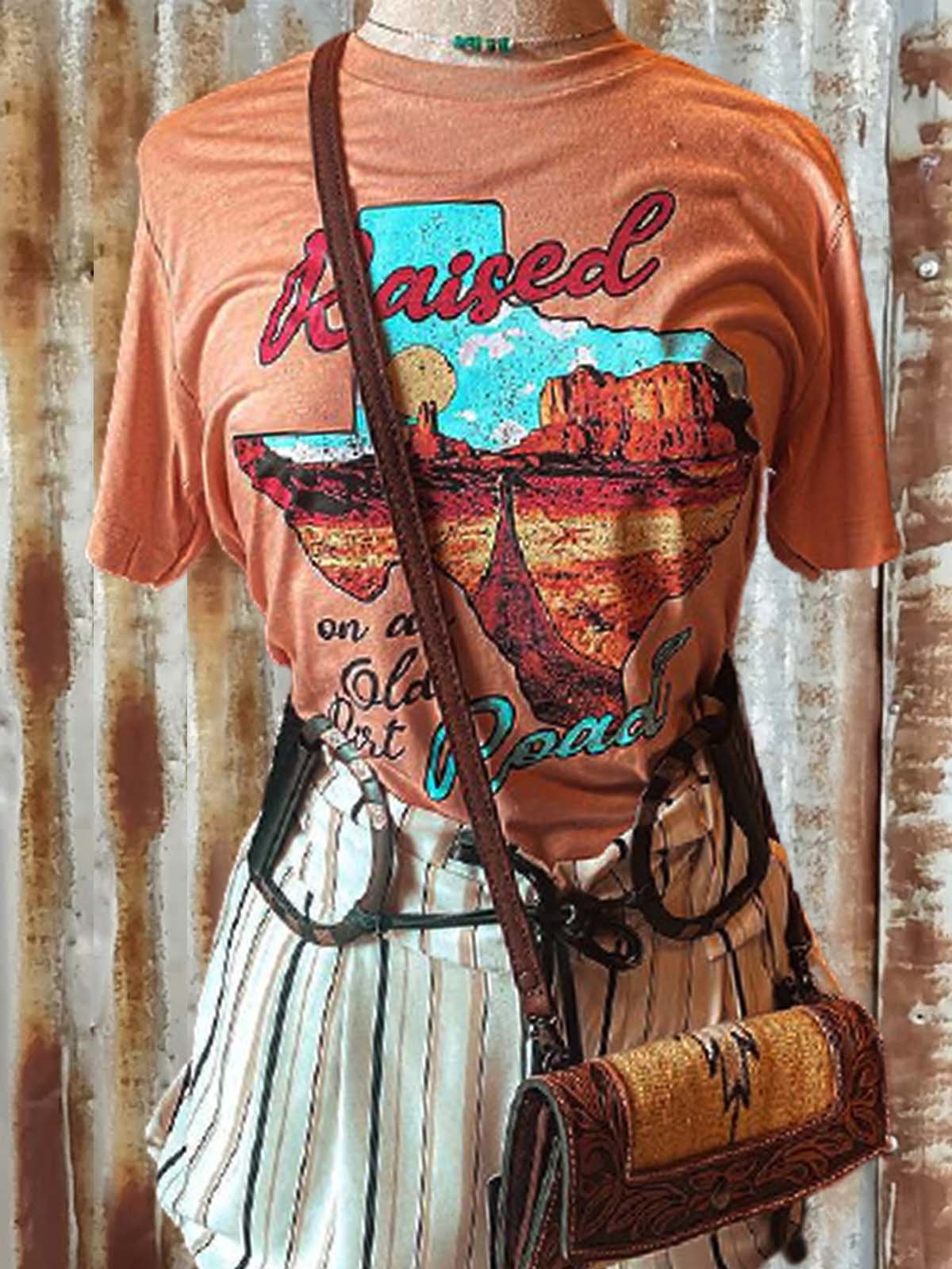 Cotton-Blend Casual Short Sleeve Plants Shirts & Tops