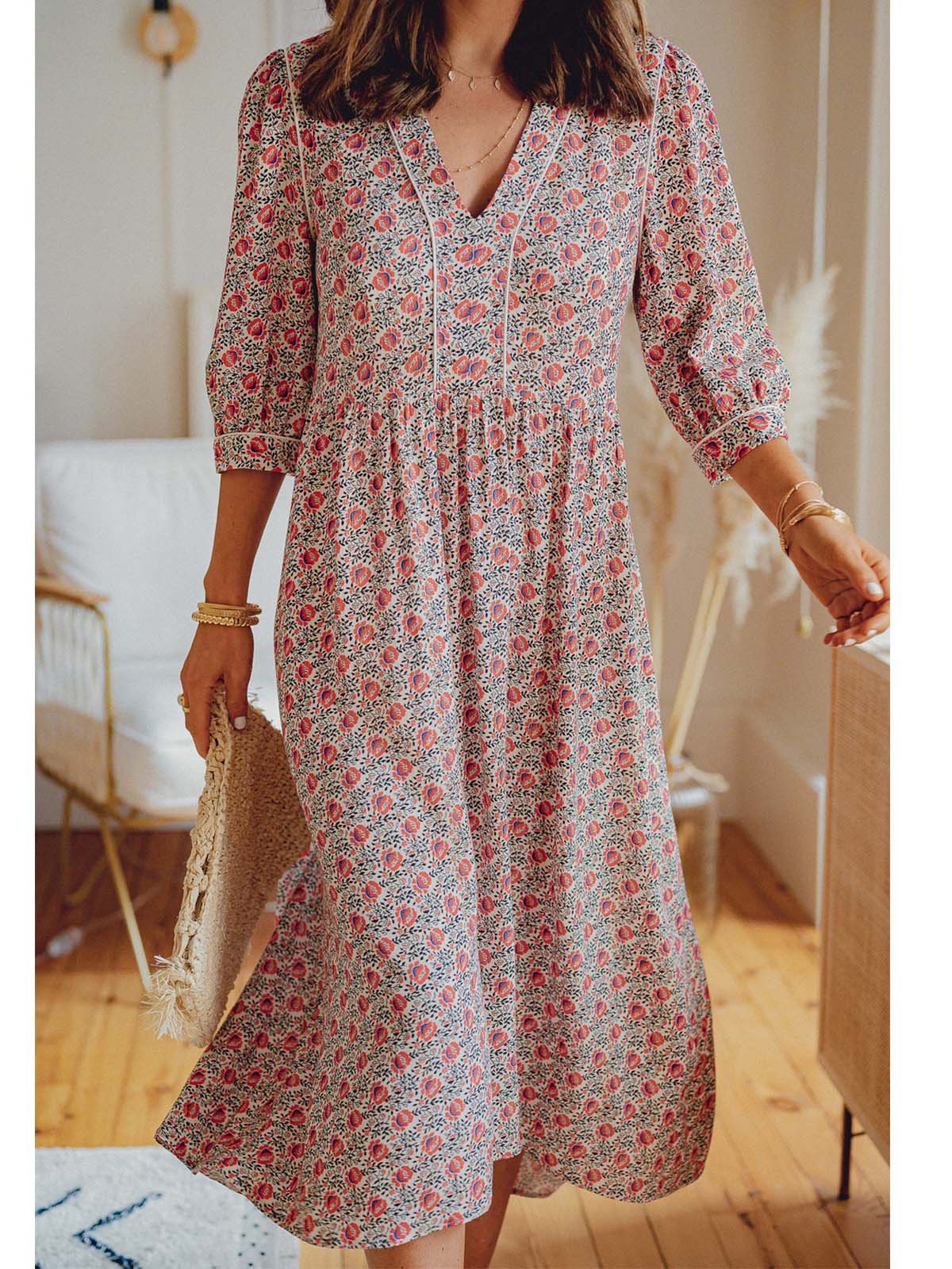 Red Cotton-Blend Casual Dresses