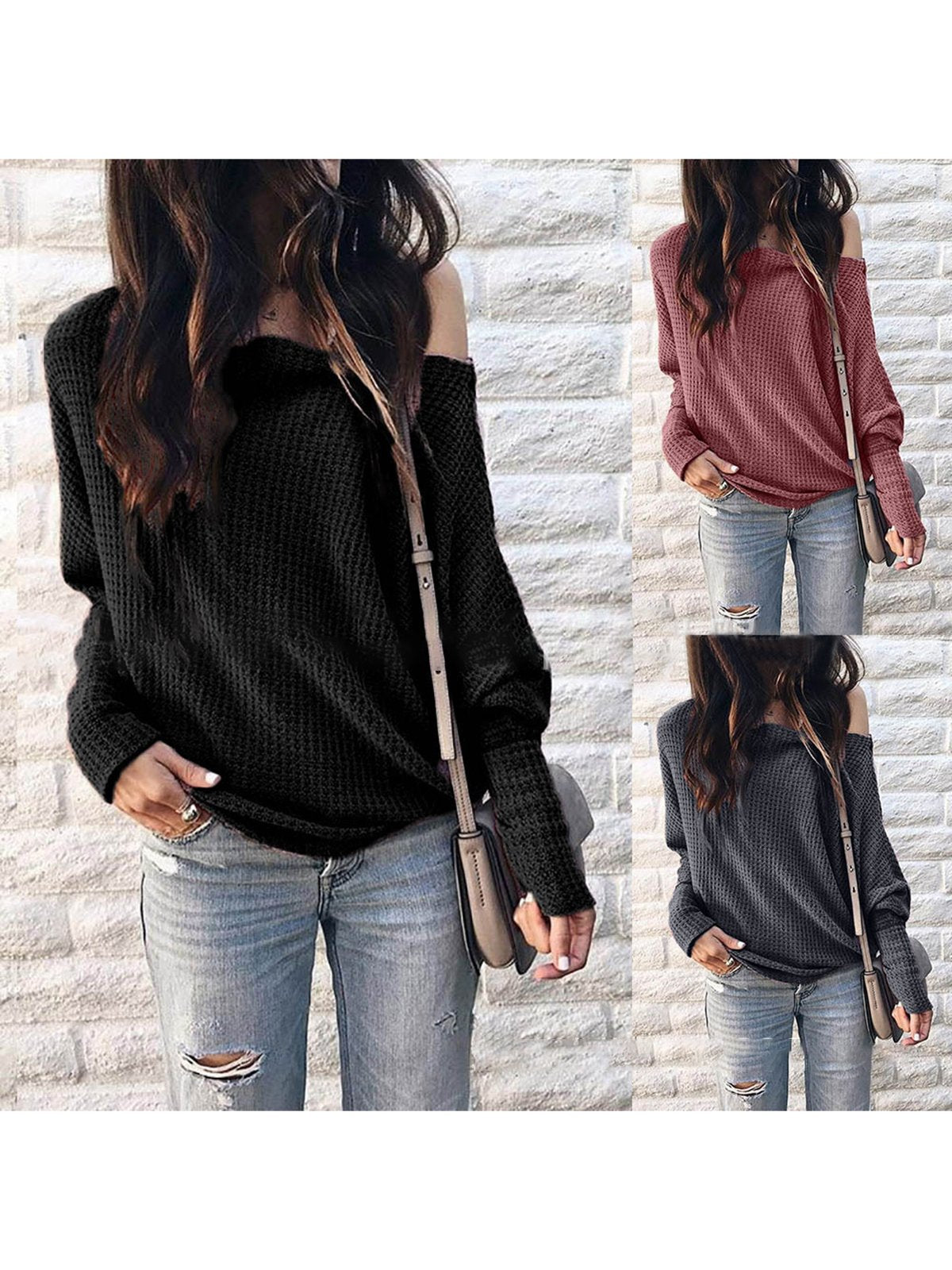 Long Sleeve Solid Knitted Vintage T-Shirts