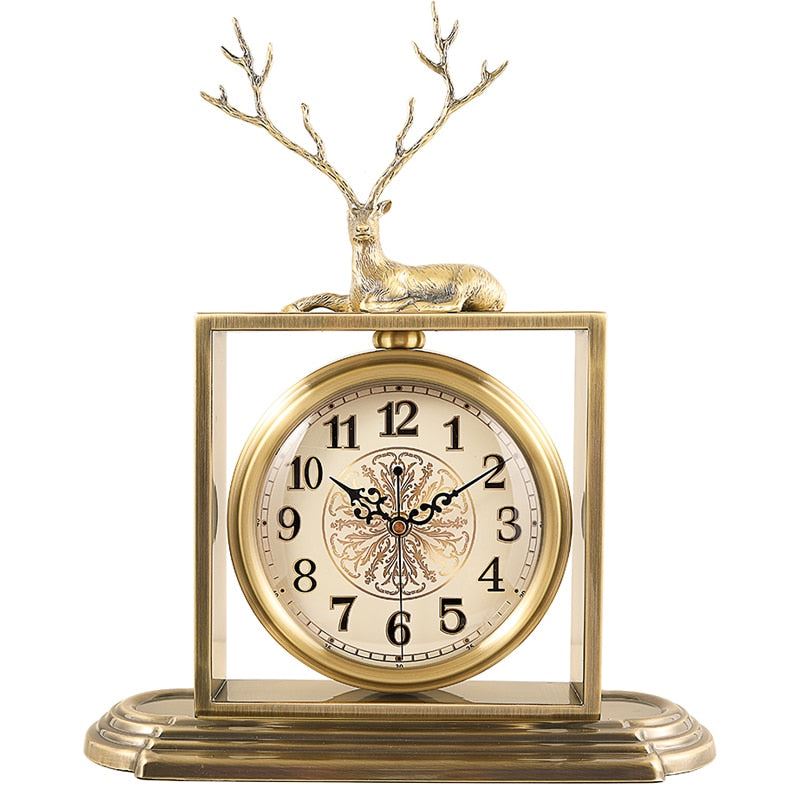Metal Battery Operated  Non-Ticking Mantel Desk Clock with HD Glass for Bedroom Living Room