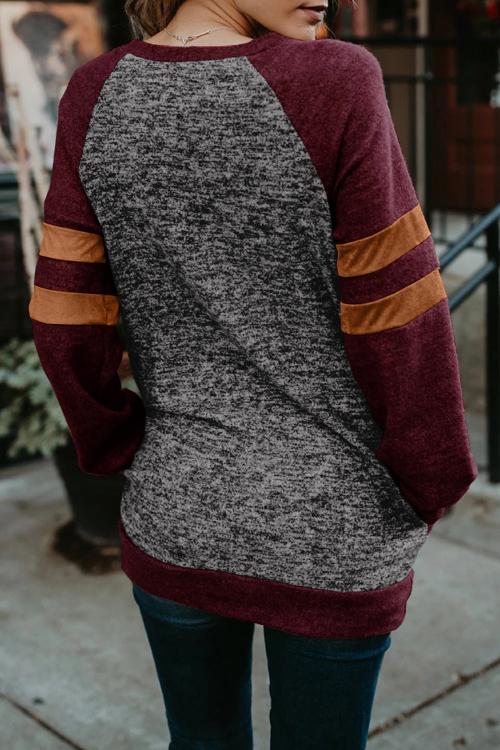 Red Fashion Casual Splice Loose Sweatshirt