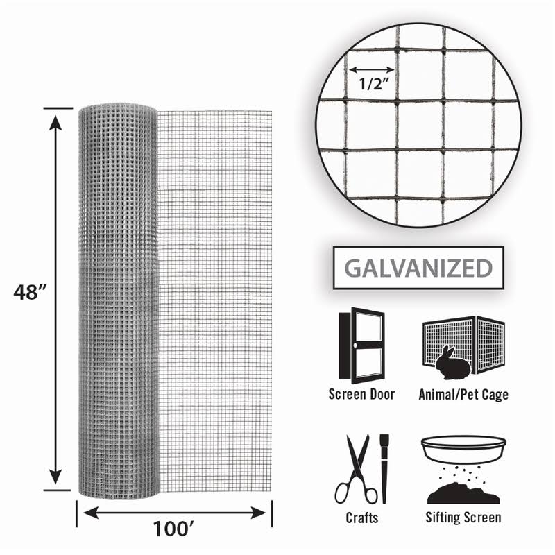 Garden Zone 48 in. W x 100 ft. L Steel Hardware Cloth 1/2 in.