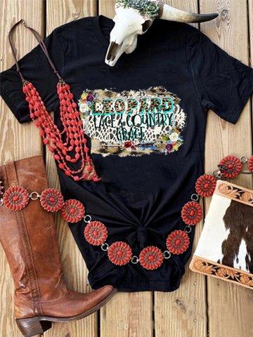 Black Short Sleeve Printed Cotton Shirts & Tops