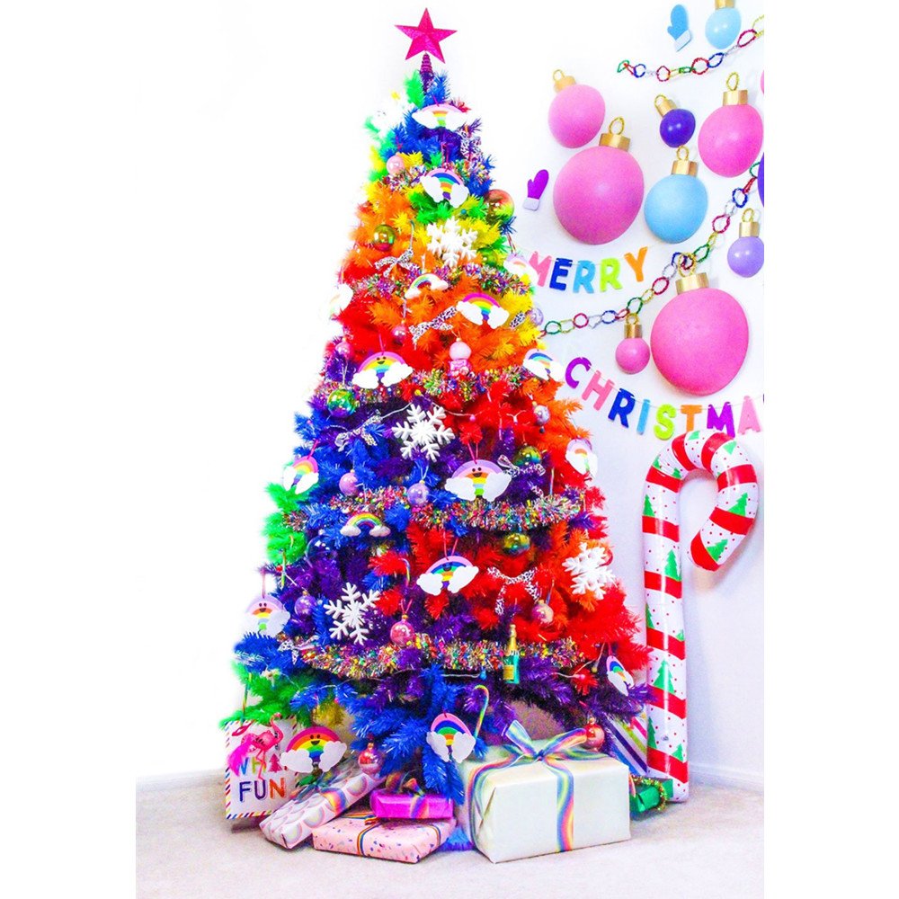 The 7-foot-tall Rainbow Christmas Tree has all the colors of the rainbow