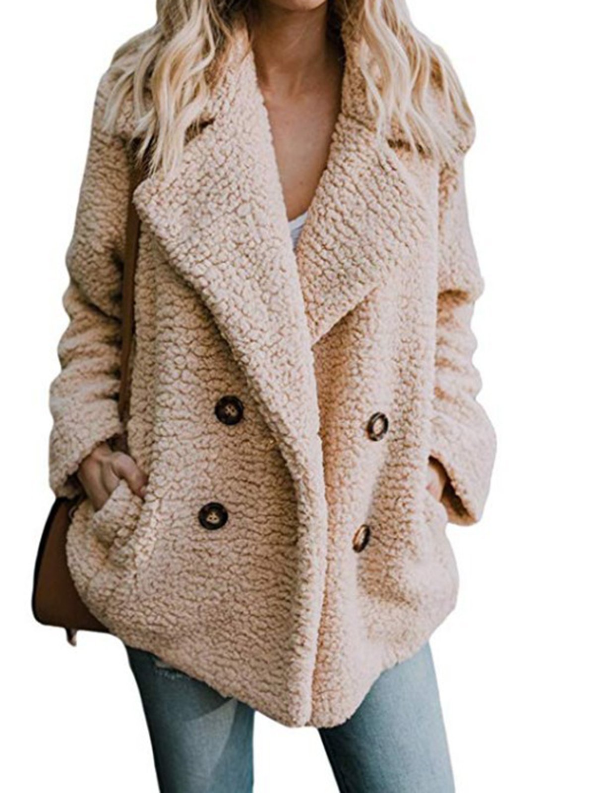 Women Sherpa Coat Fluffy Jacket Buttoned Teddy Bear Coats