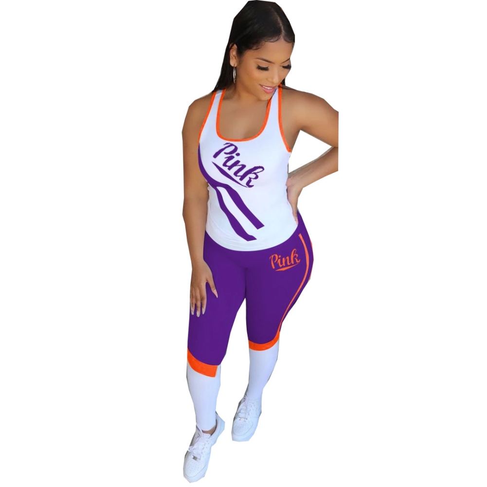 Summer Two Piece Sports Contrast Legging Set