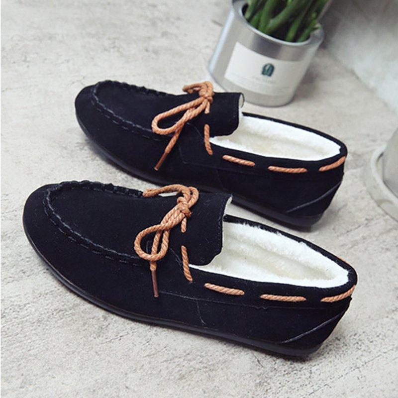 Women Flocking Bowknot Comfy Slip-On Loafers