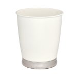 iDesign Bexley Ceramic Round Waste Basket, Matte Coconut/Satin Silver