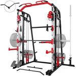 Mikolo Smith Machine, Multi-Functional Power Cage with LAT Pulldown System, Weight Cage Squat Rack with Weight Bar