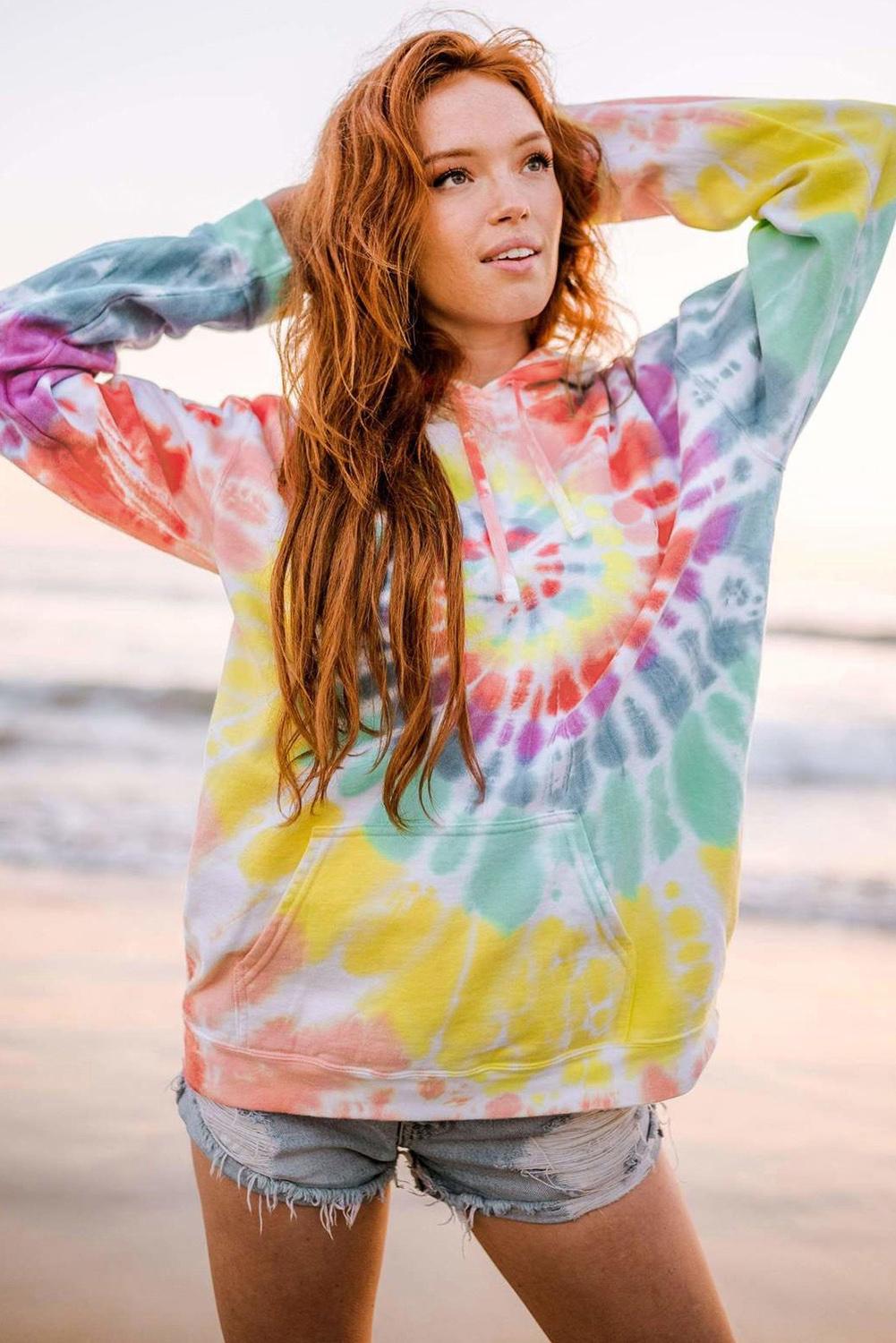 Multicolor Oversized Rainbow Tie Dye Hoodie