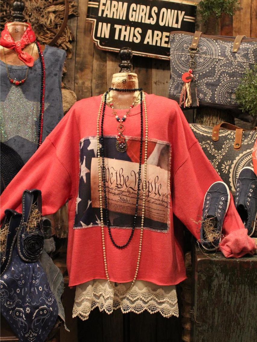 Shift Long Sleeve Vintage Crew Neck Shirts & Tops