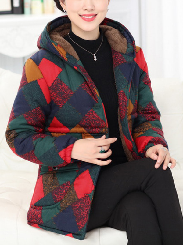 Vintage Cotton Floral Printed Patchwork Hoodie Coat