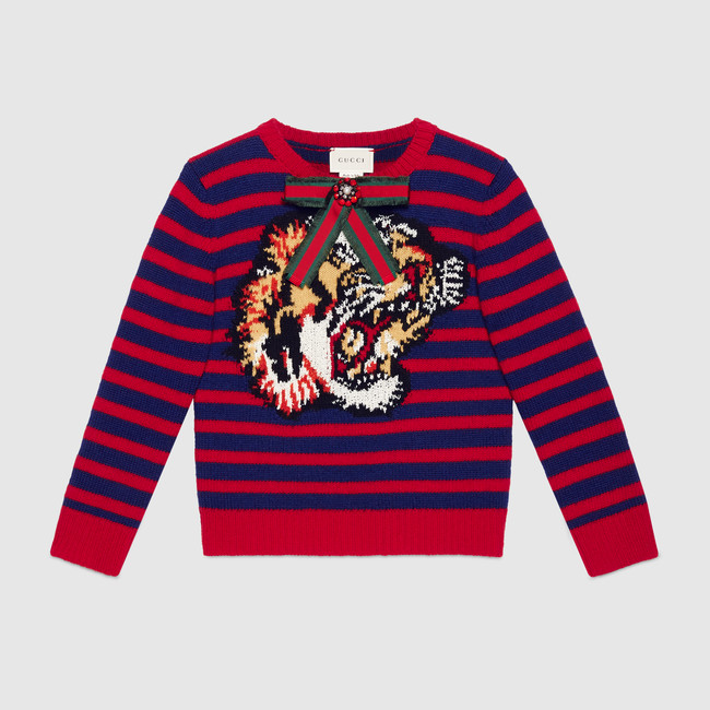 Children's striped sweater with tiger