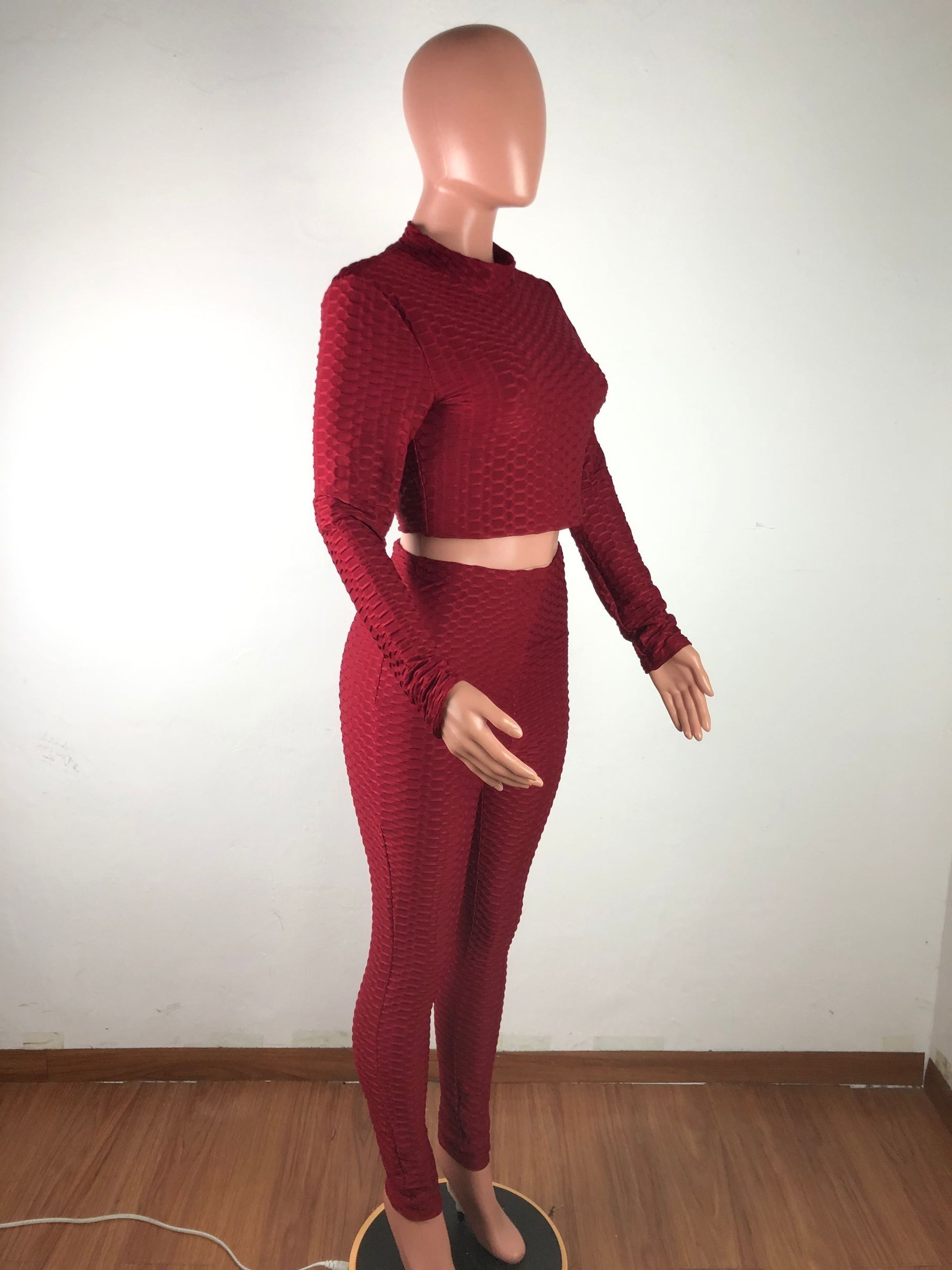 Autumn Solid Plain Fit Crop Top and Pants Set