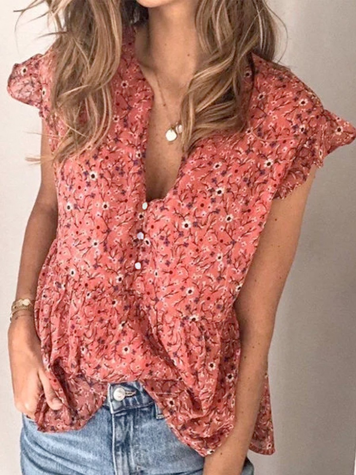 Red V Neck Holiday Shift Shirts & Tops