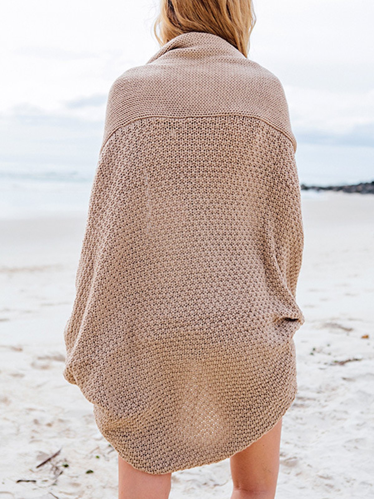 Solid Casual Knitted Batwing Cardigan