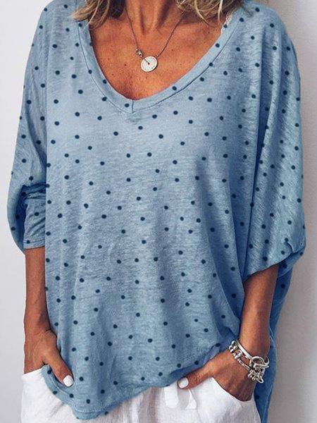 Polka Dots V Neck Casual Shirts & Tops